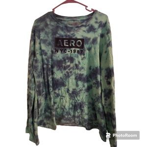 Men’s Aeropostale NYC-1987 Long-Sleeved Shirt Turquoise Tie-Die